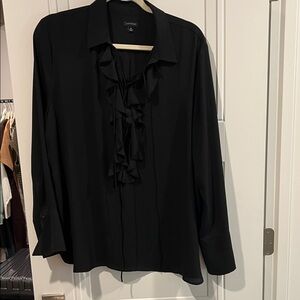 Ann Taylor Elegant Black Ruffle Blouse